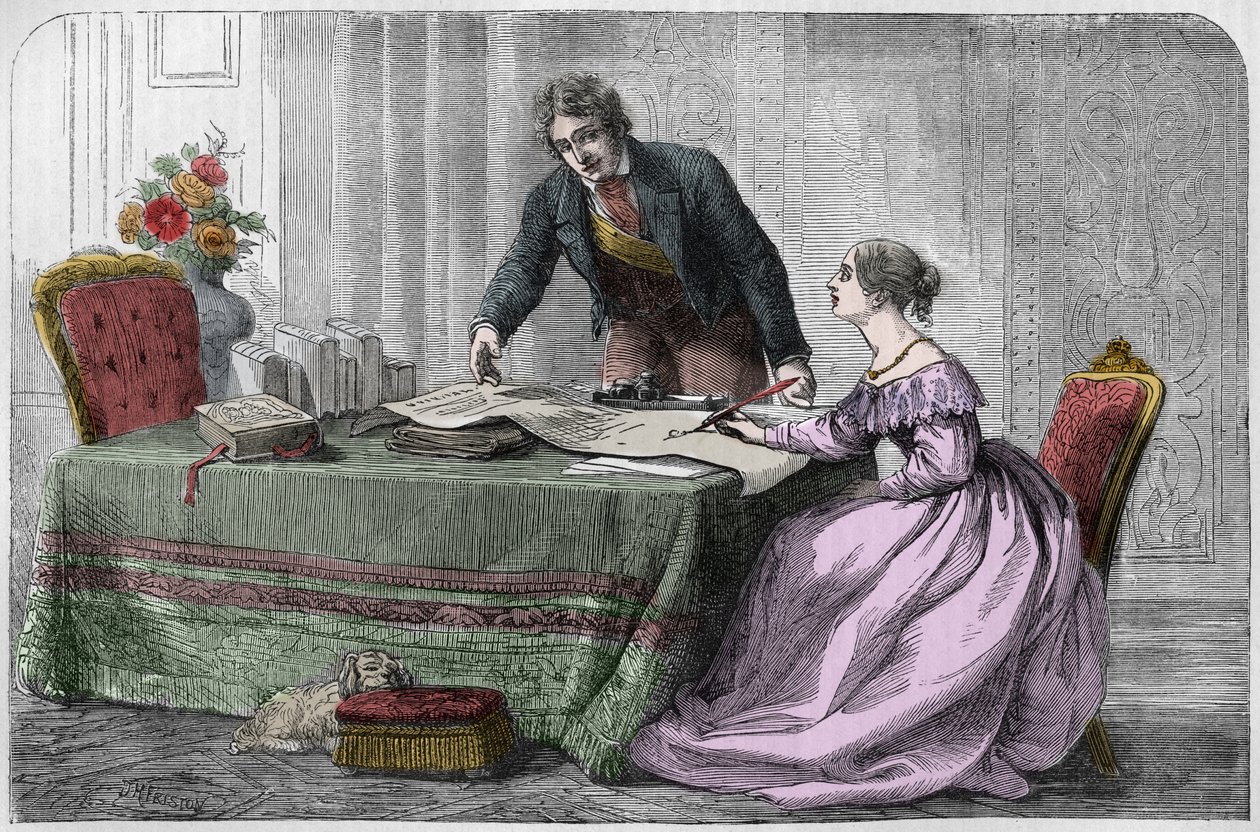 Lord Melbourne (William Lamb - 1779-1848) instruerer den unge dronning Victoria af Unknown artist