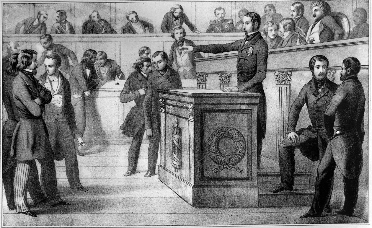 Louis-Napoleon (Napoleon III) sværger troskab til republikken den 20. december 1848 - Ed af Louis Napoleon III (Louis-Napoleon), som officielt blev udråbt til republikkens præsident, ved nationalforsamlingen den 20. december 1848. Han lover "at forblive f af Unknown artist