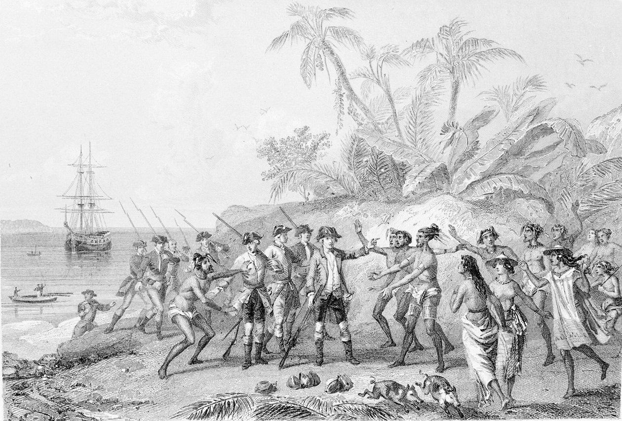 Louis Antoine, greve af Bougainville (1729-1811) ankommer til Tahiti af Unknown artist