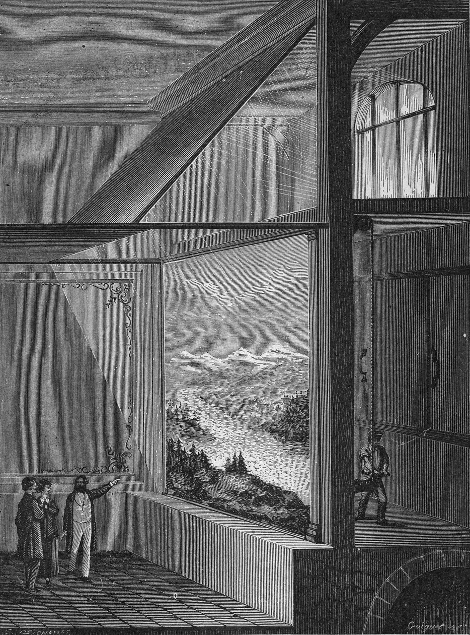 Louis Daguerre fremførte en demonstration af dioramaet og maleriets ændringsmåde af Unknown artist