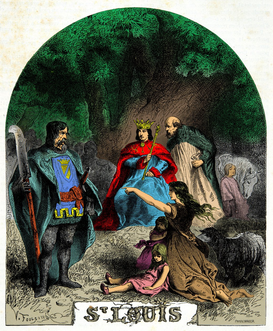 Louis IX (Saint Louis 1214-1270) yder retfærdighed under en eg, gravering 1800-tallet af Unknown artist