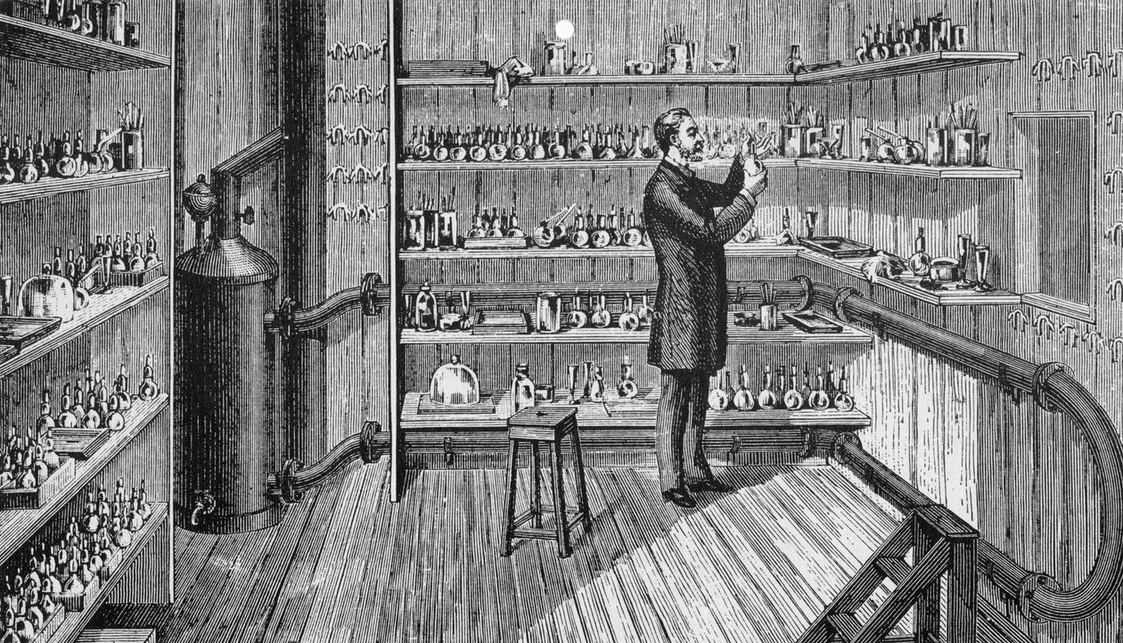 Louis Pasteur (1822-1895), fransk kemiker og biolog, i 1883 på Ecole Normale i Paris. af Unknown artist