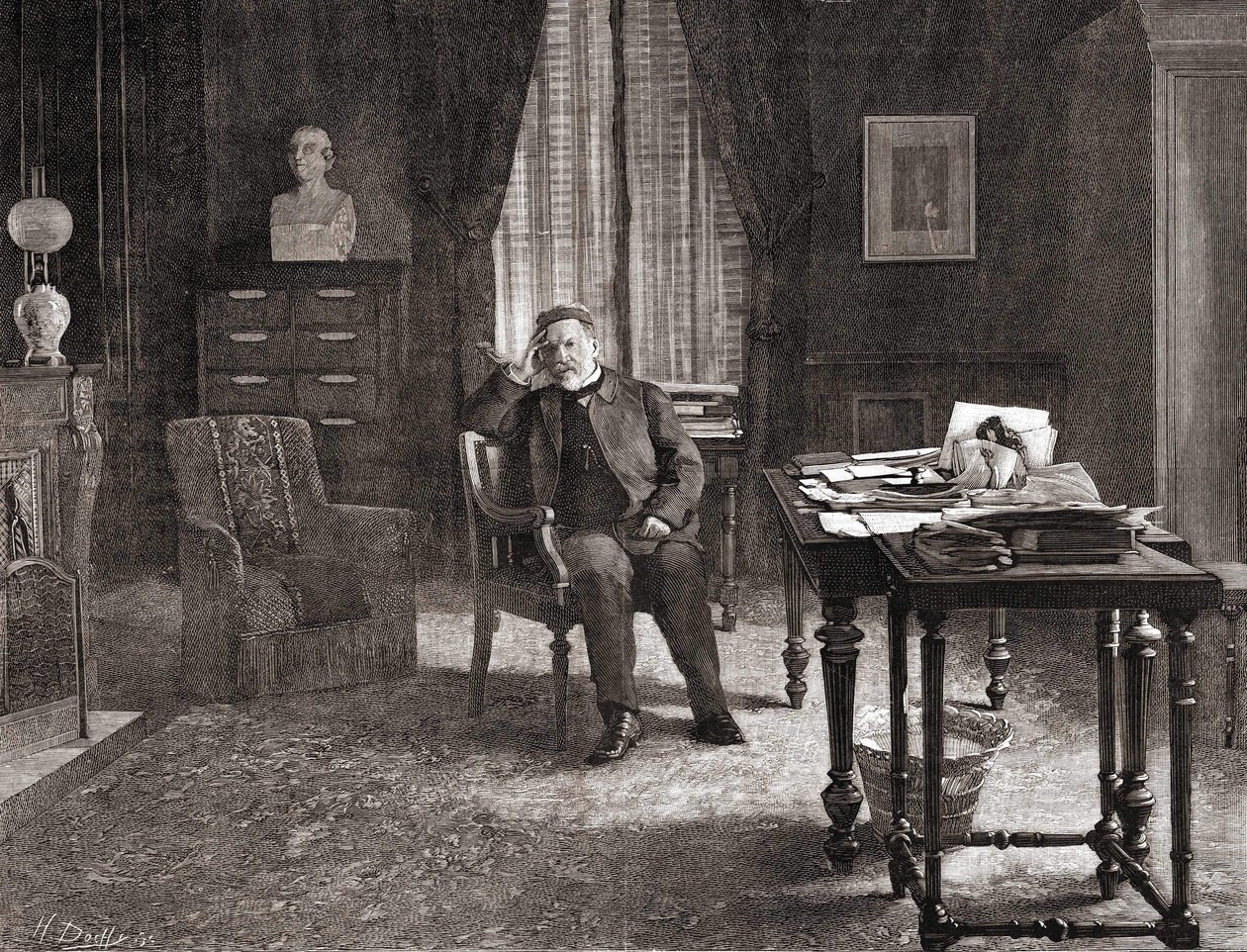 Louis Pasteur på sit kontor på instituttet. 1800-tals gravering. af Unknown artist