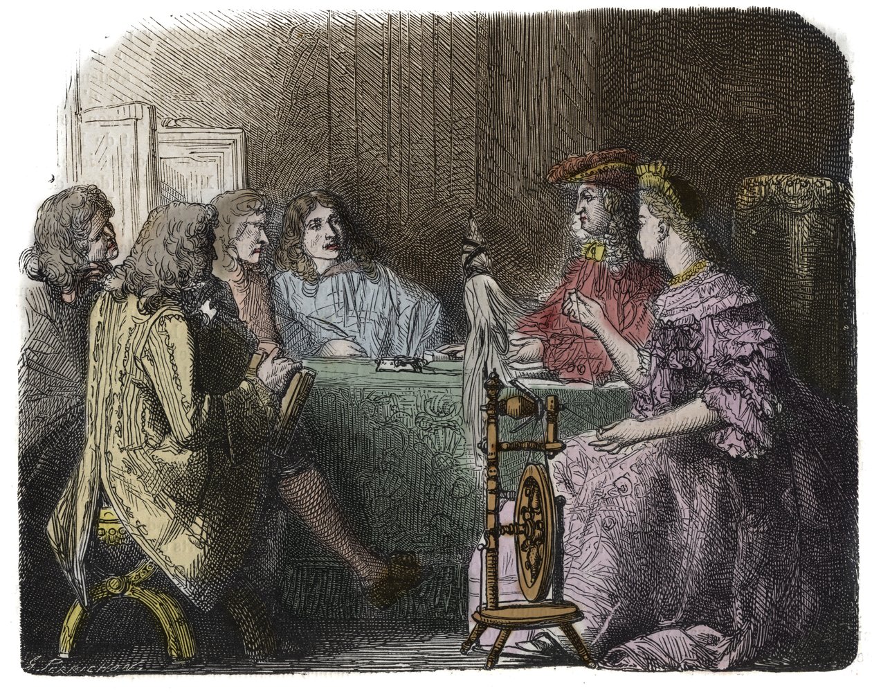 Louis XIV handler med sine ministre i Madame de Maintenons lejligheder (gravering) af Unknown artist