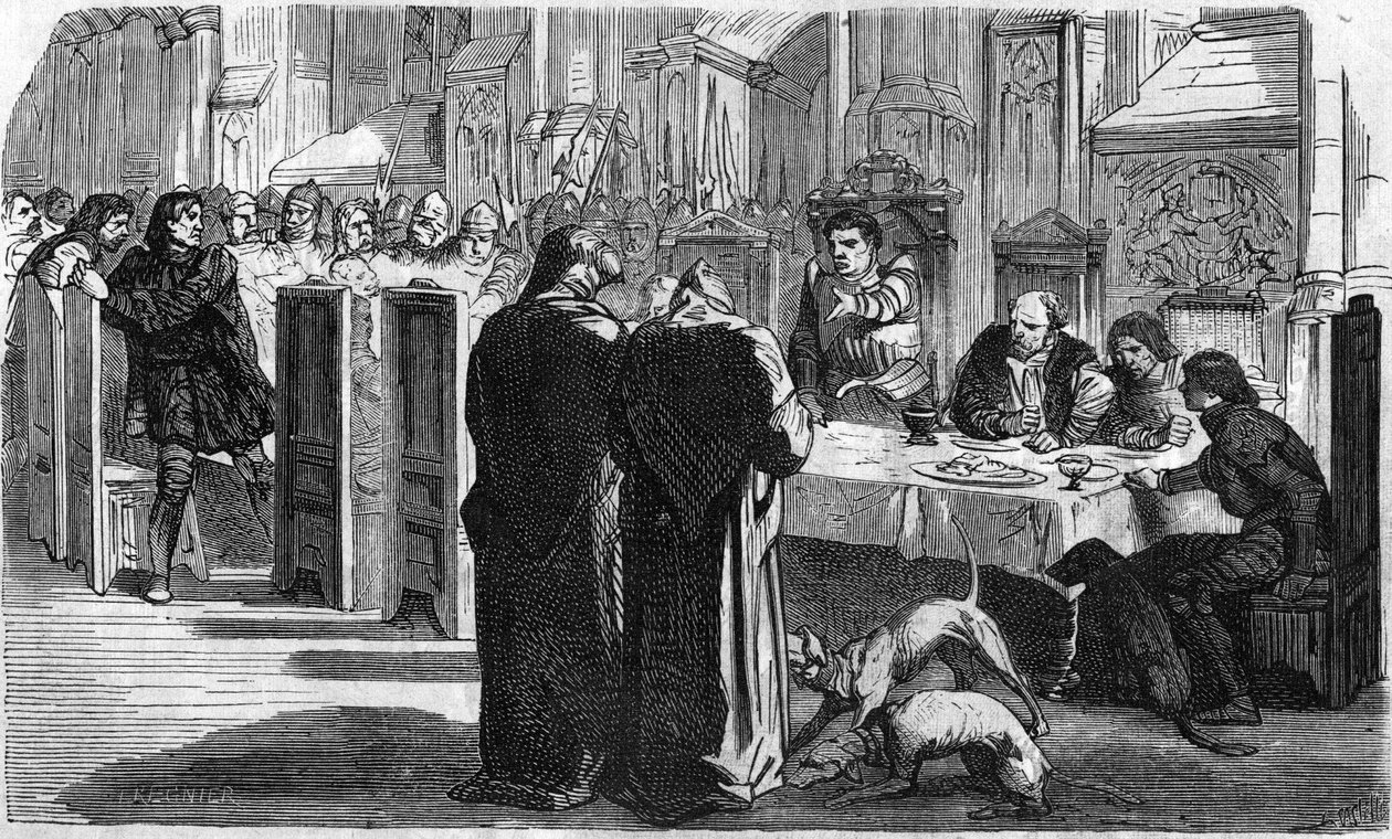 Louis de la Tremoille og hans fanger efter slaget ved Saint-Aubin-du-Cornier (1488). Indgravering af det 19. århundrede. af Unknown artist