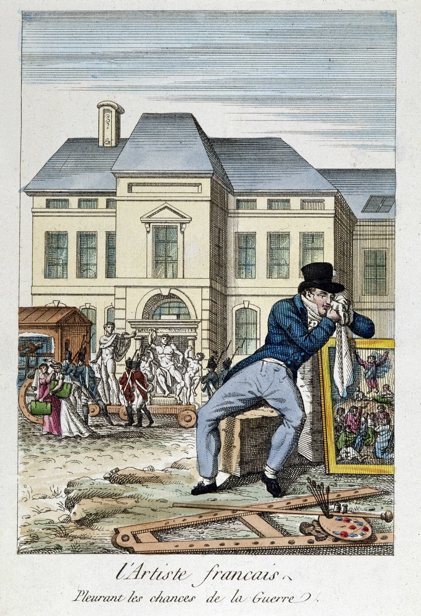 Louvre: Den franske kunstner sørger over chancerne for krig, gravering af det 19. århundrede af Unknown artist