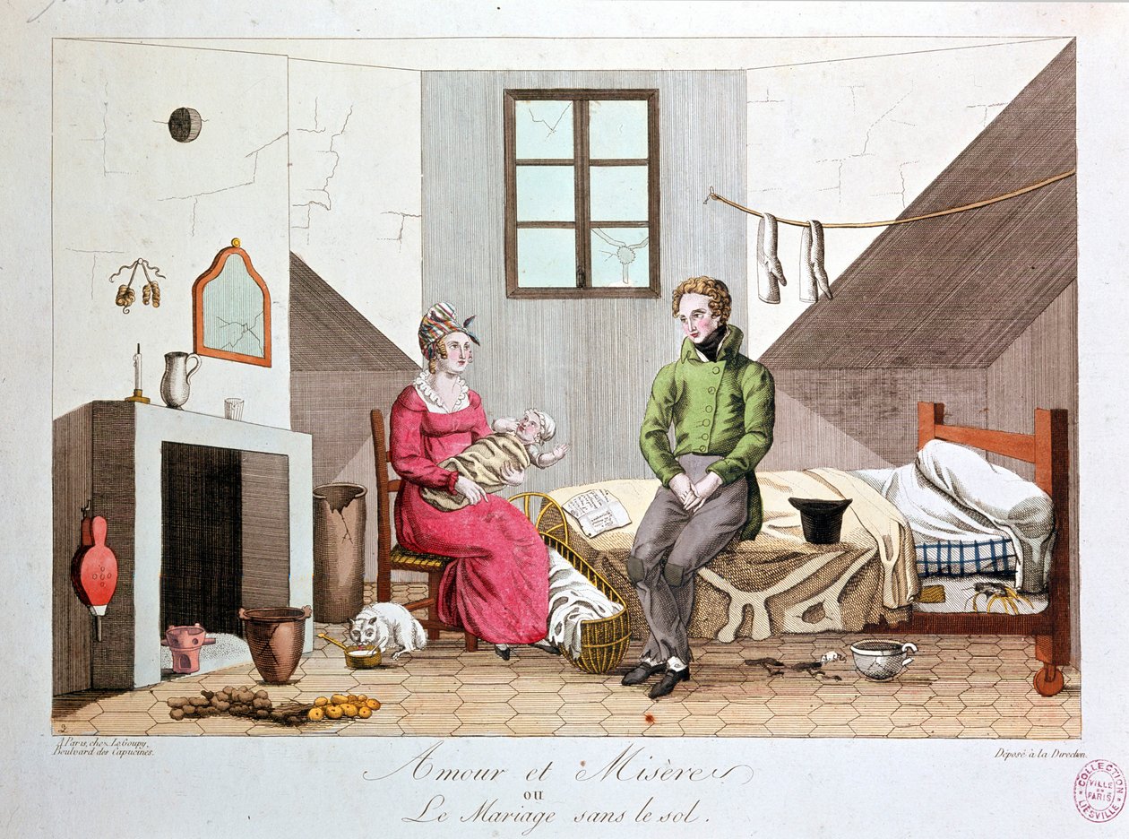 Kærlighed og elendighed eller ægteskab uden jorden, fattig husstand, begyndelsen af det 19. århundrede af Unknown artist
