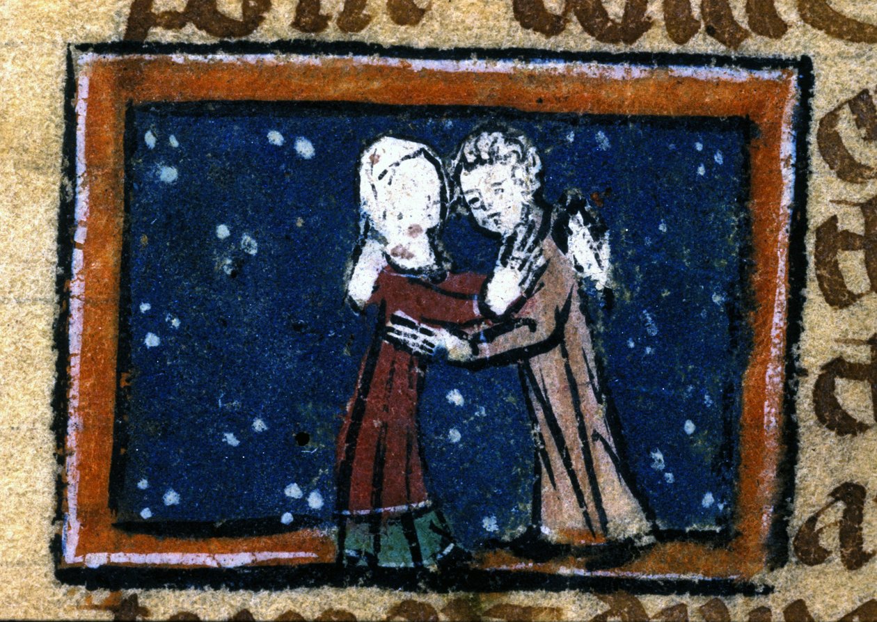 Kærlighedsscene fra et fransk manuskript fra det 13. århundrede. af Unknown artist
