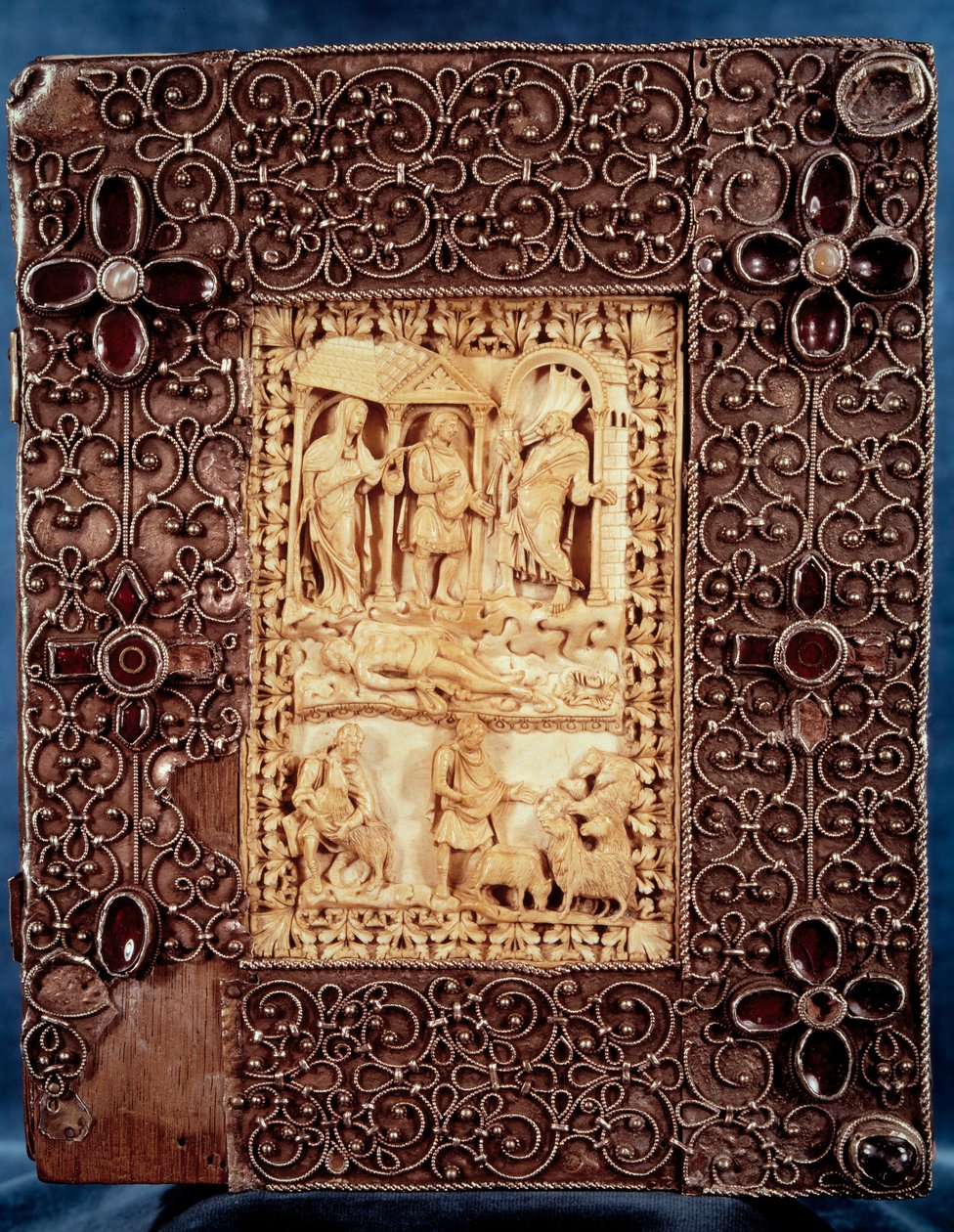 Nederste fad af Salteren af Karl den Skaldede (Karl II) (823-877): elfenbensminiature, der forestiller Nathan, kom for at dræbe barnet, en af det utroskabelige forhold mellem Israels konge David og Betsabee. 850-875. Paris, B.N. af Unknown artist