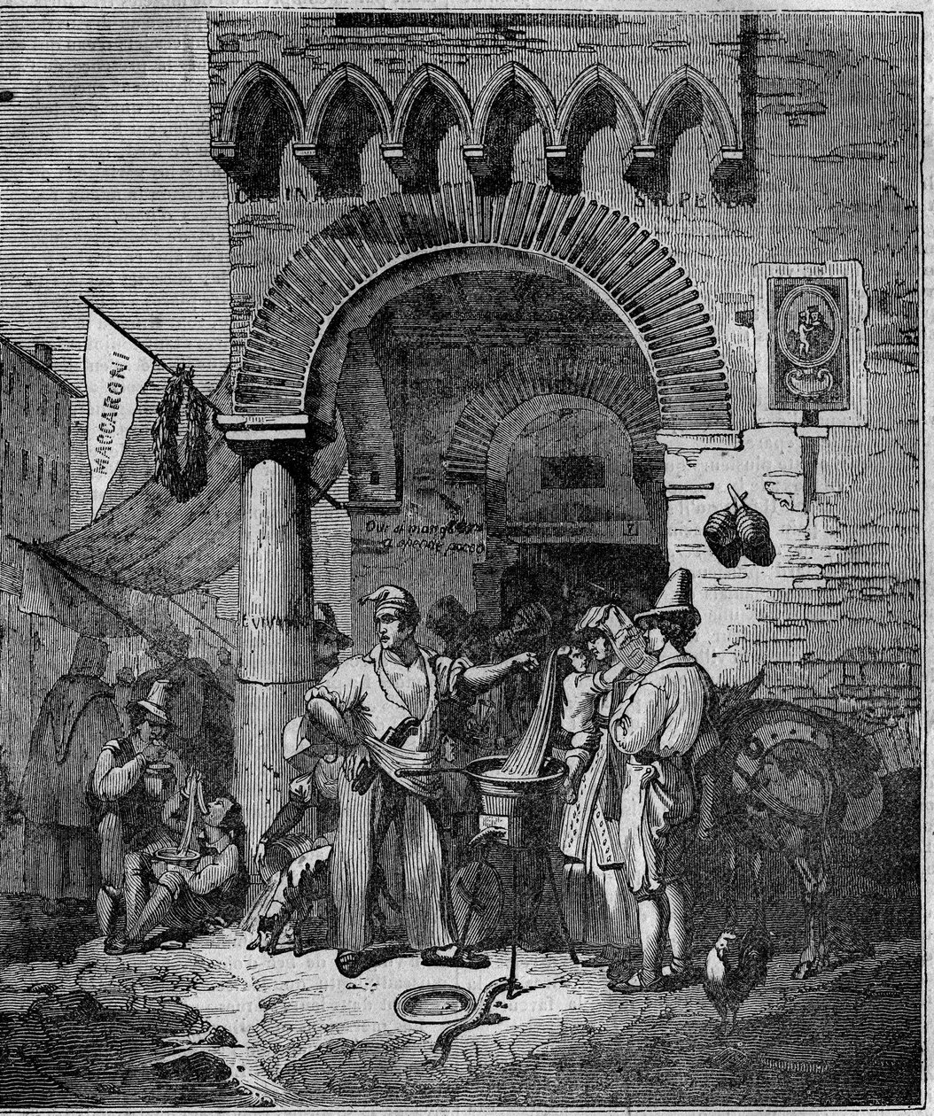 Makaroni pastahandler i Napoli i det 19. århundrede. af Unknown artist