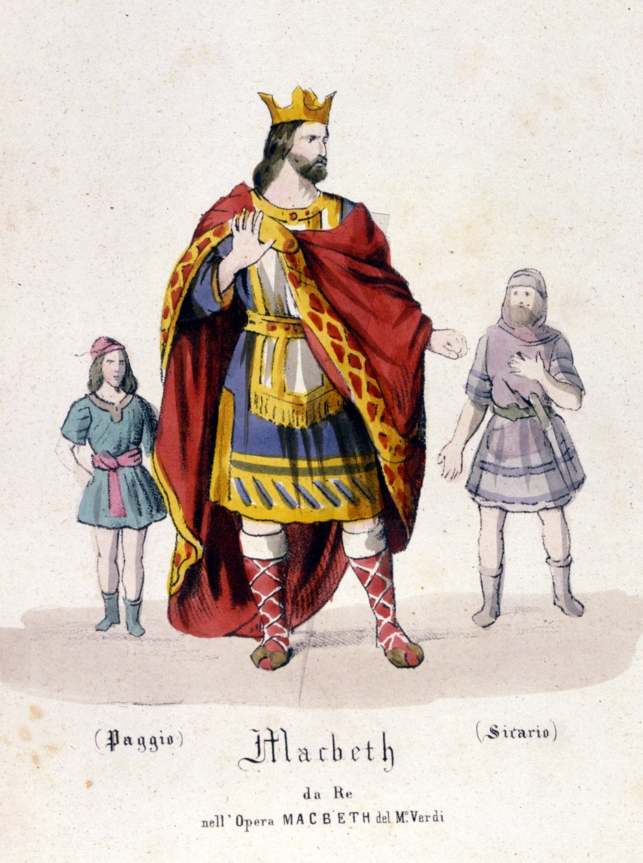 Macbeth-karakter i operaen af samme navn af Giuseppe Verdi (1813 - 1901) efter William Shakespeares arbejde. 1847. Stik. af Unknown artist