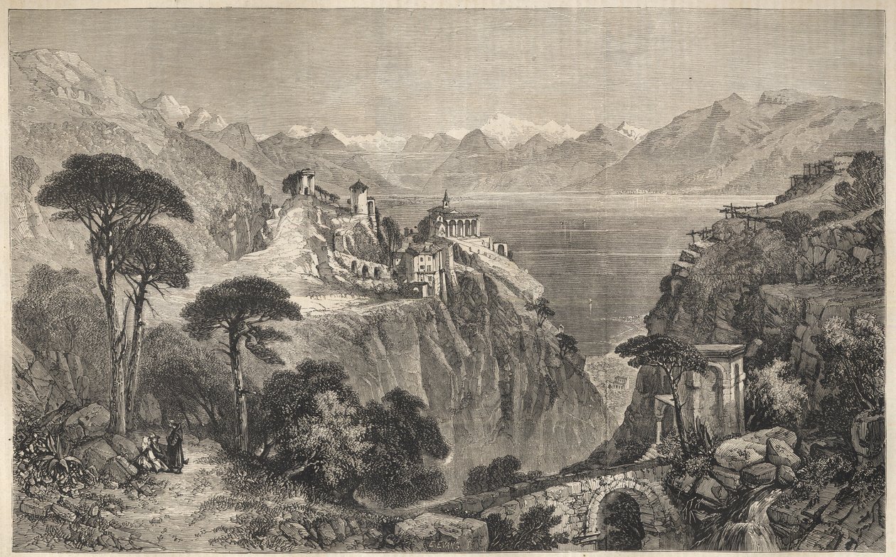 Madonna del Sasso, Schweiz - Vor Frue af Sassos kloster - nær Locarno ved Lago Maggiore - Kantonen Ticino i Schweiz - 1861 af Unknown artist
