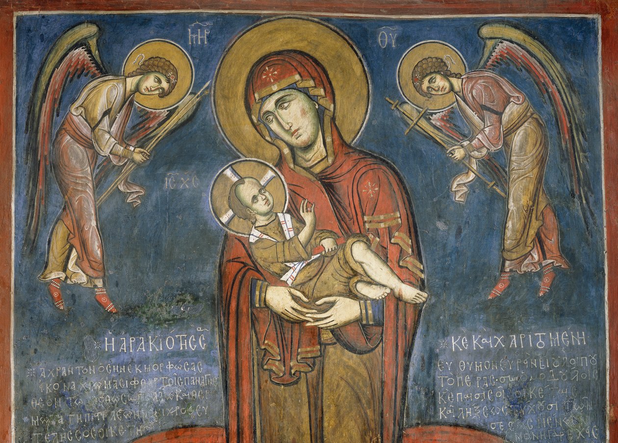 Madonna med barn mellem ærkeengle, fresko (1192), Panagia Tou Araka-kirken (Vor Frue af Ærts kirke) (Unescos verdensarvsliste, 2001), Lagoudera, Troodos-bjergene, Cypern af Unknown artist
