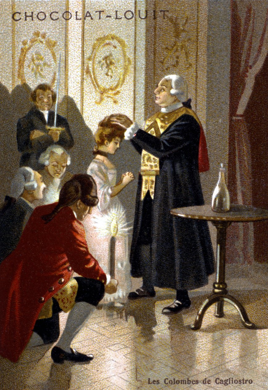 Magisk session af Giuseppe Balsamo, kendt som Alexander, greve af Cagliostro (1743 - 1795). kromolitografi fra slutningen af det 19. århundrede.. af Unknown artist