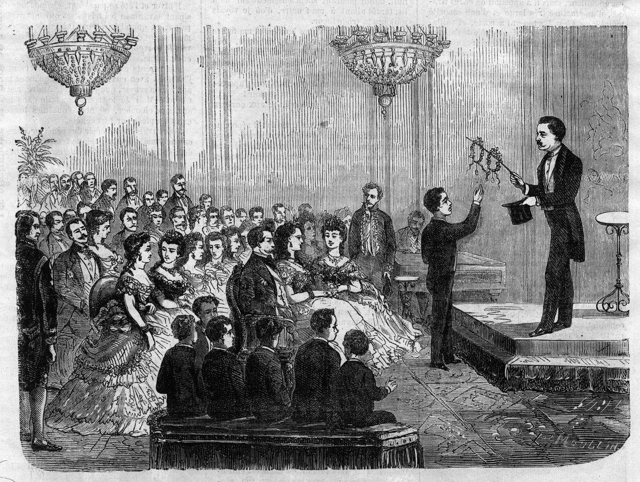 Magisk show givet af Monsieur Faure Nicolay i nærværelse af kejser Napoleon III (1808-1873) og hans søn Prince Imperial (1856-1879) i 1870 af Unknown artist