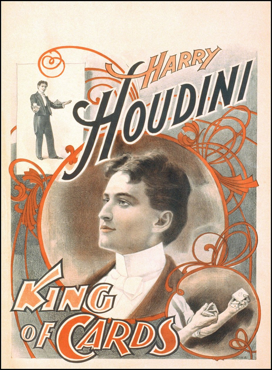 Tryllekunstnerens plakat "Harry Houdini, King of Cards"" af Unknown artist