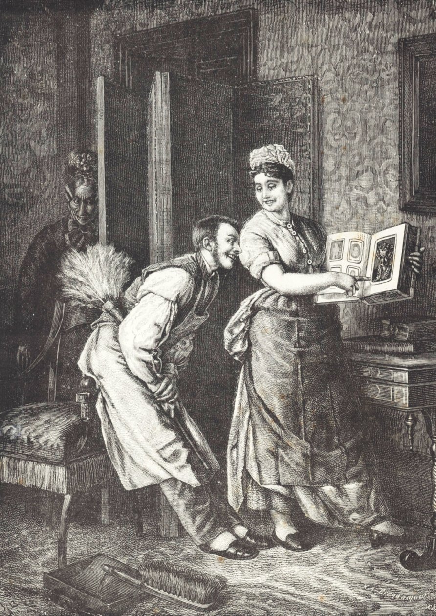 Stuepige tager sig friheder og overhøres af husets elskerinde (litho) af Unknown artist