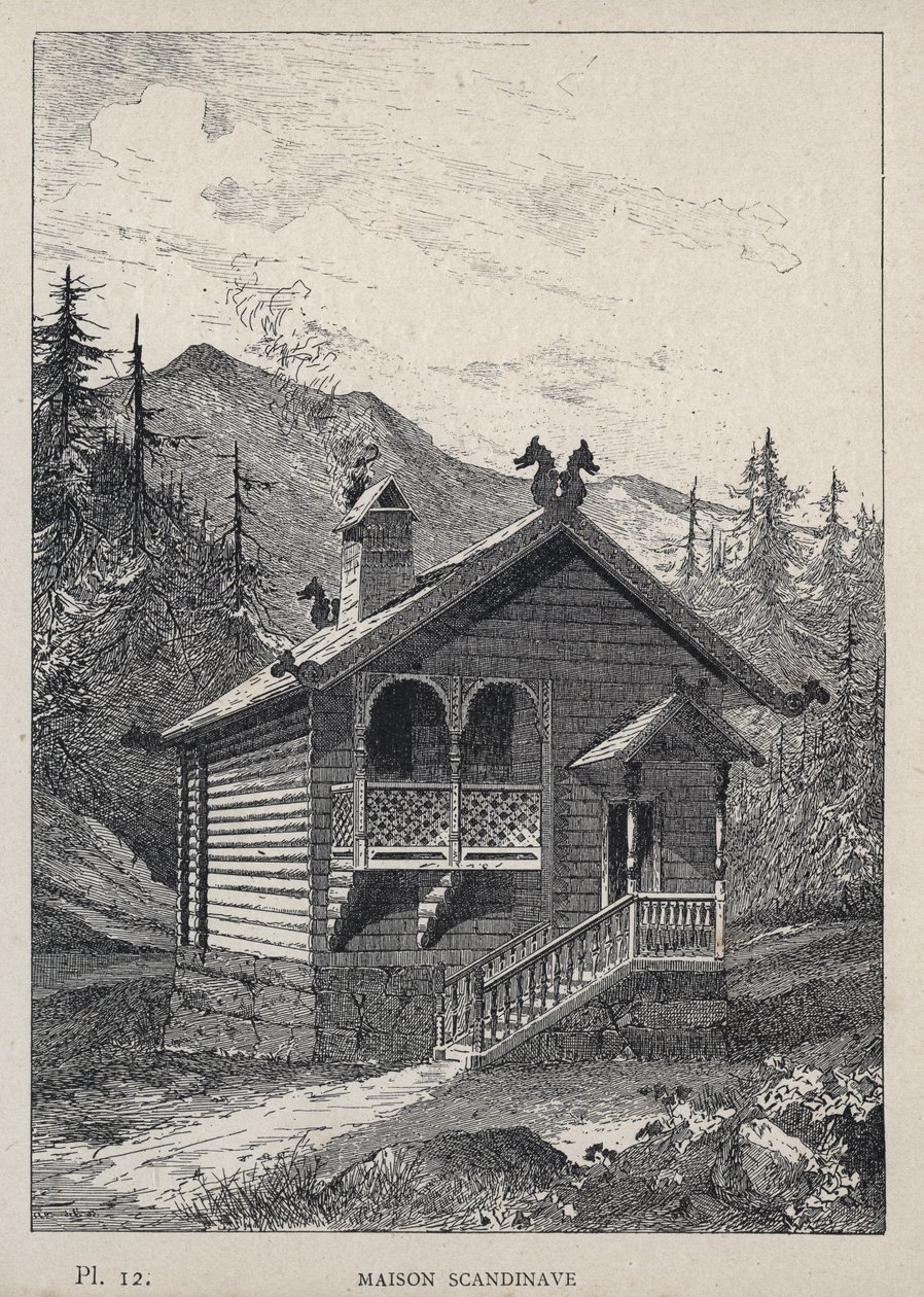 Maison Scandinavian (Scandinavian House) - indgravering af 1889 i "History of human habitation at the Universal Exhibition of 1889, by Mr Charles GARNIER - Librairie centrale des beaux-arts Paris 1889 af Unknown artist