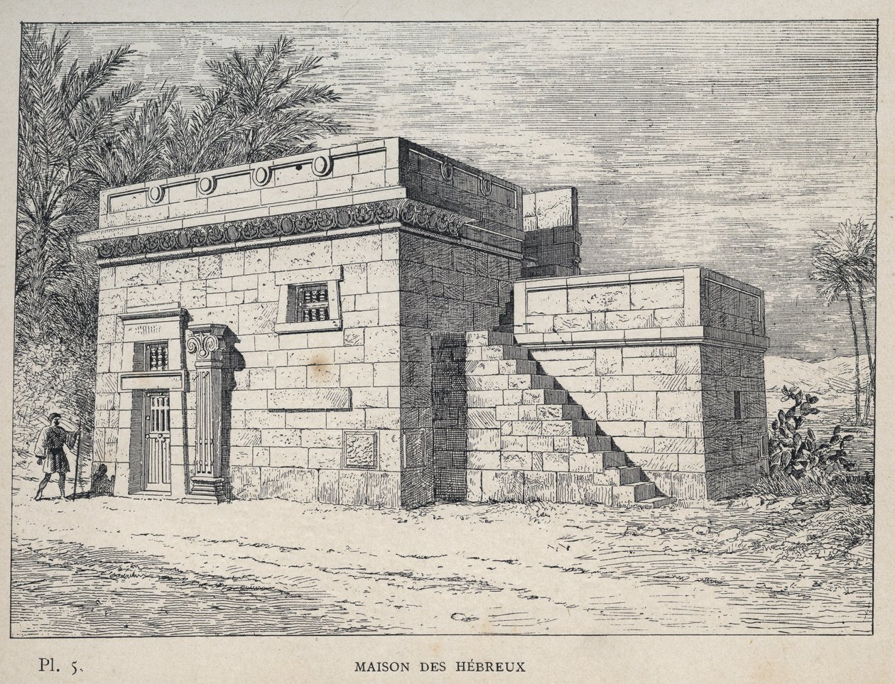 Maison des Hébreux - (hebraisk hjem) indgravering af 1889 i "History of human habitation at the Universal Exhibition of 1889, by Mr Charles GARNIER - Librairie centrale des beaux-arts Paris 1889 af Unknown artist