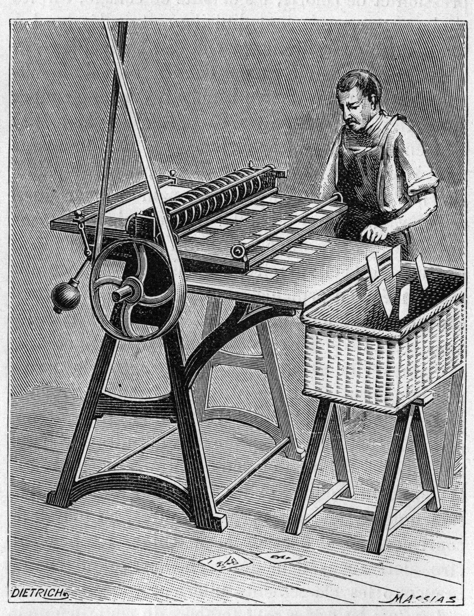 At lave kort til at spille efter gamle metoder. Decoupage af spillekort. Stik fra 1893. af Unknown artist