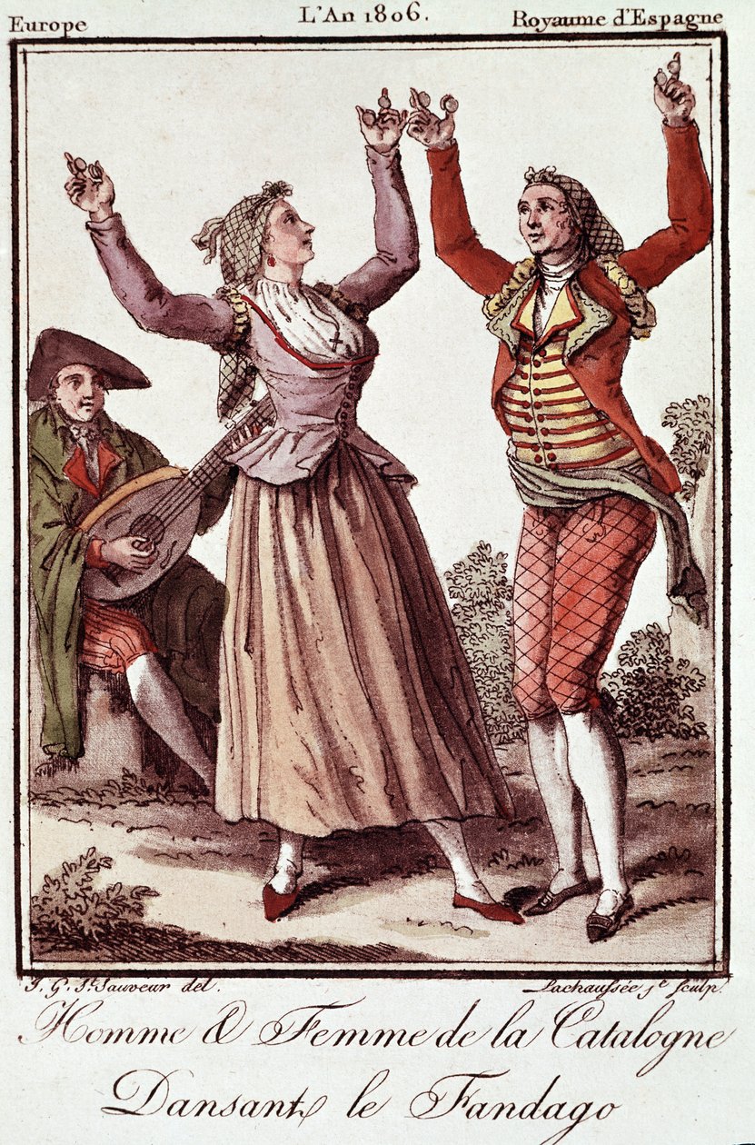 Mand og kvinde fra Catalonien danser Fandango af Unknown artist