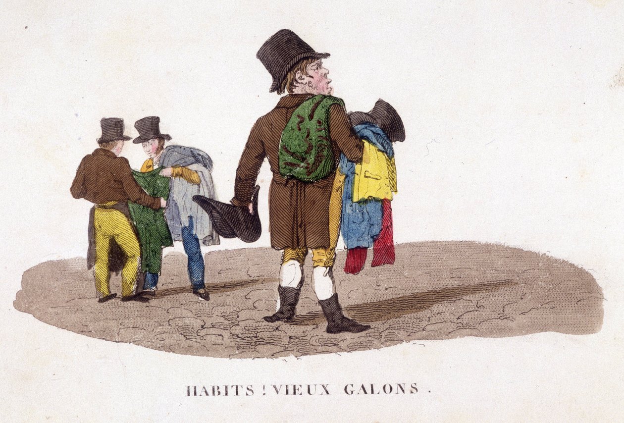 Mand sælger tøj på gaden. af Unknown artist