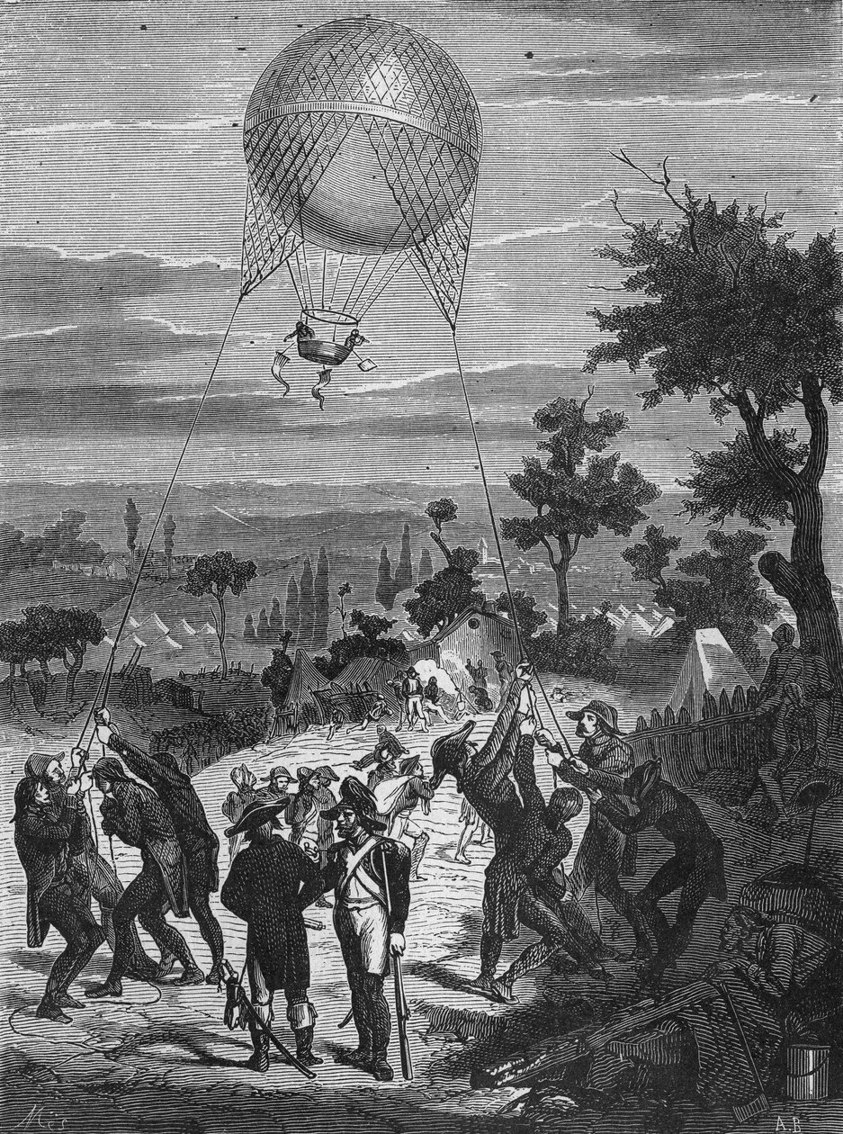 Manøvre af en aerostat i fangenskab, der bruges i republikkens hær. I “Album de la science”, Éditions Jouvet af Unknown artist