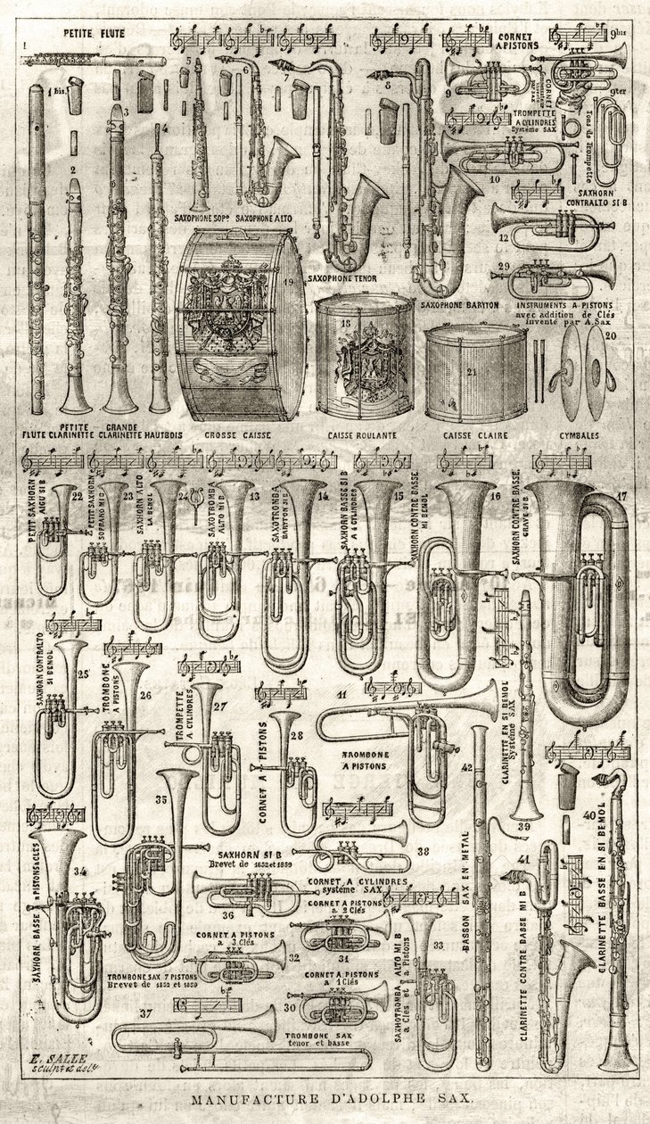 Fremstilling af Adolphe (Adolph) Sax, opfinder af saxofonen (1814-1894). Indgravering i "The Illustrious Universe" fra 1867. af Unknown artist