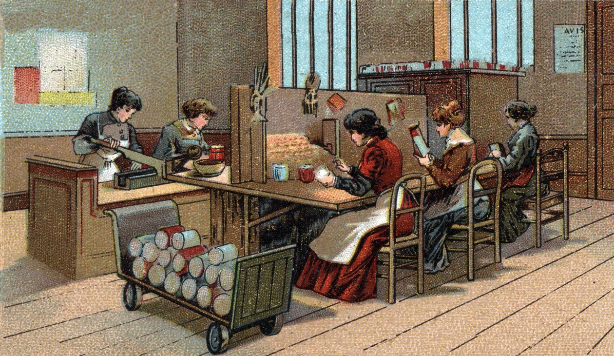 Fremstilling af fyrværkeri. Kromolitografi fra slutningen af det 19. århundrede af Unknown artist