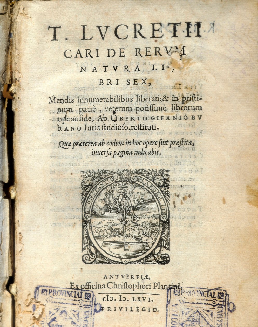 Manuskriptside i bind 6 af "" De natura rerum "" (Fra naturen) af den latinske filosof Lucrece (Titus Lucretius Carus) (98-55 f.Kr.) 1564 af Unknown artist