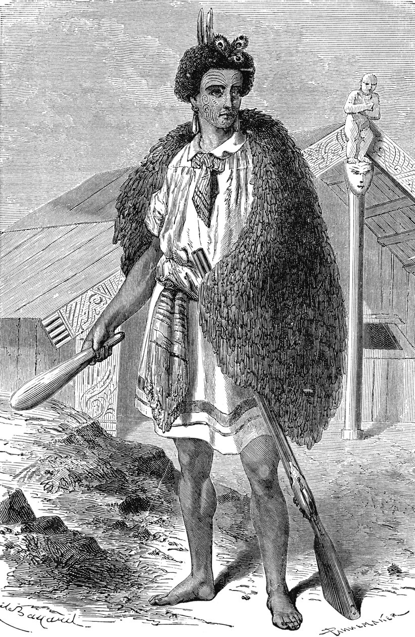 Maori-kok i nærheden af AUCKLAND, New Zealand. Indgravering 1885 af Unknown artist