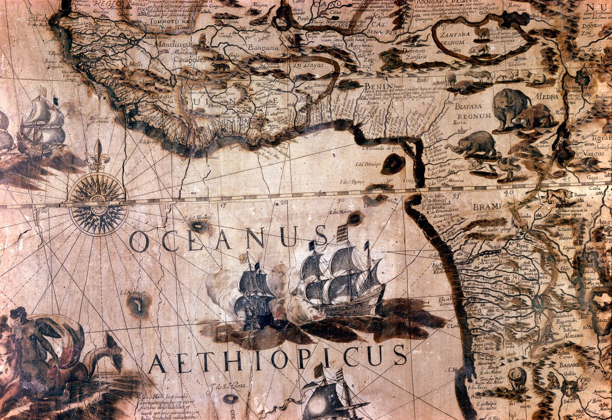 Kort over Afrika: detaljer, der viser Beninbugten med øen Saint Helene. Rom Italiensk Geografisk Selskab fra det 17. århundrede af Unknown artist