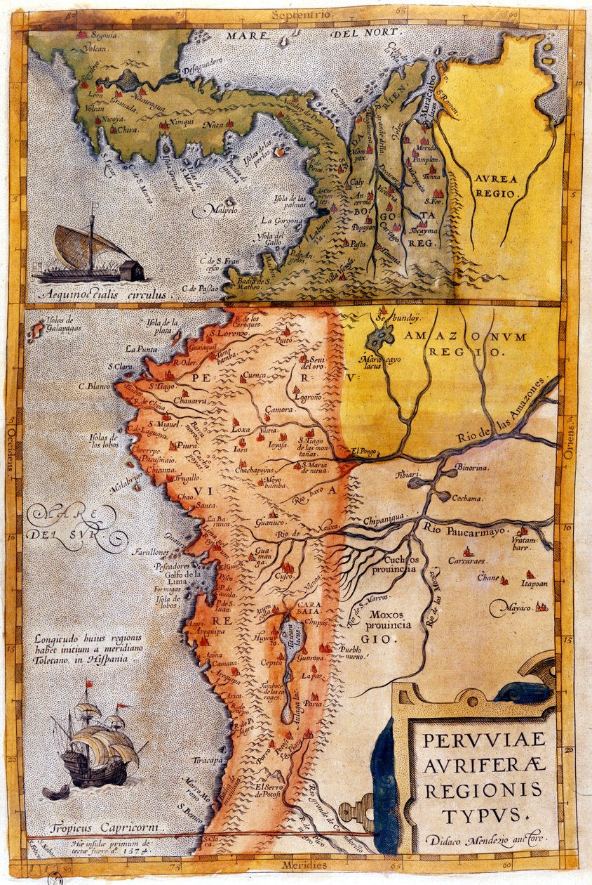 Kort over Colombia og Peru. 1590. af Unknown artist