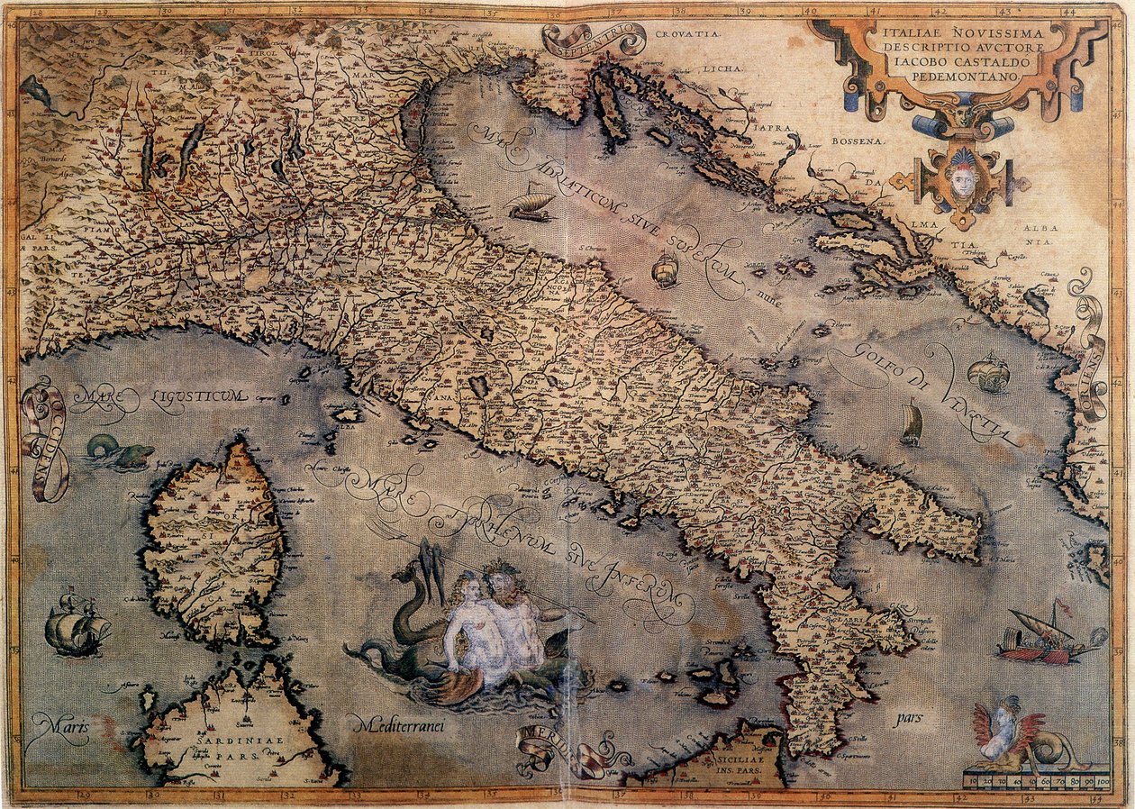 Kort over Italien af Unknown artist