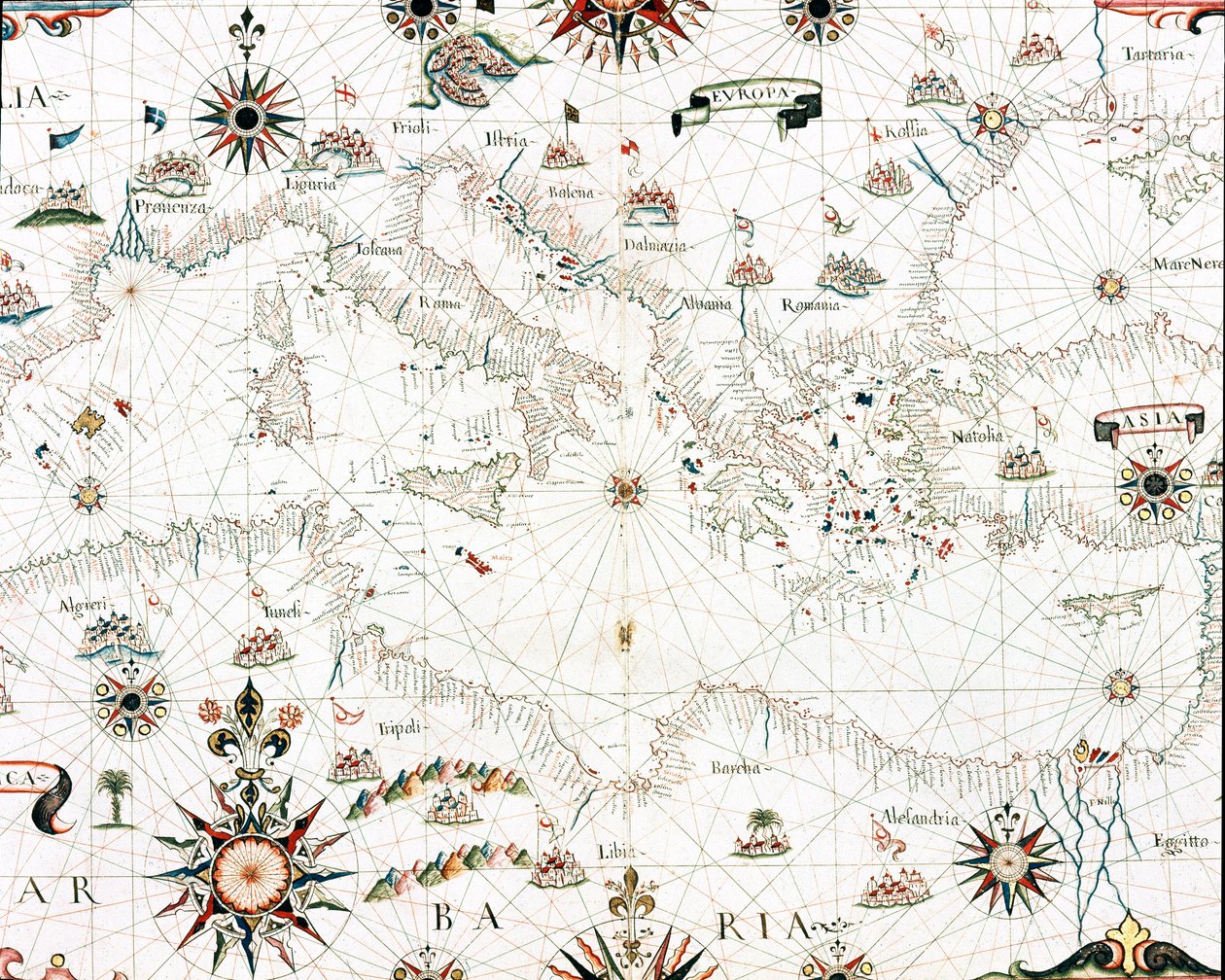 Kort over Middelhavet og kystlinjen (Detalje af portulan af Castellini af Unknown artist