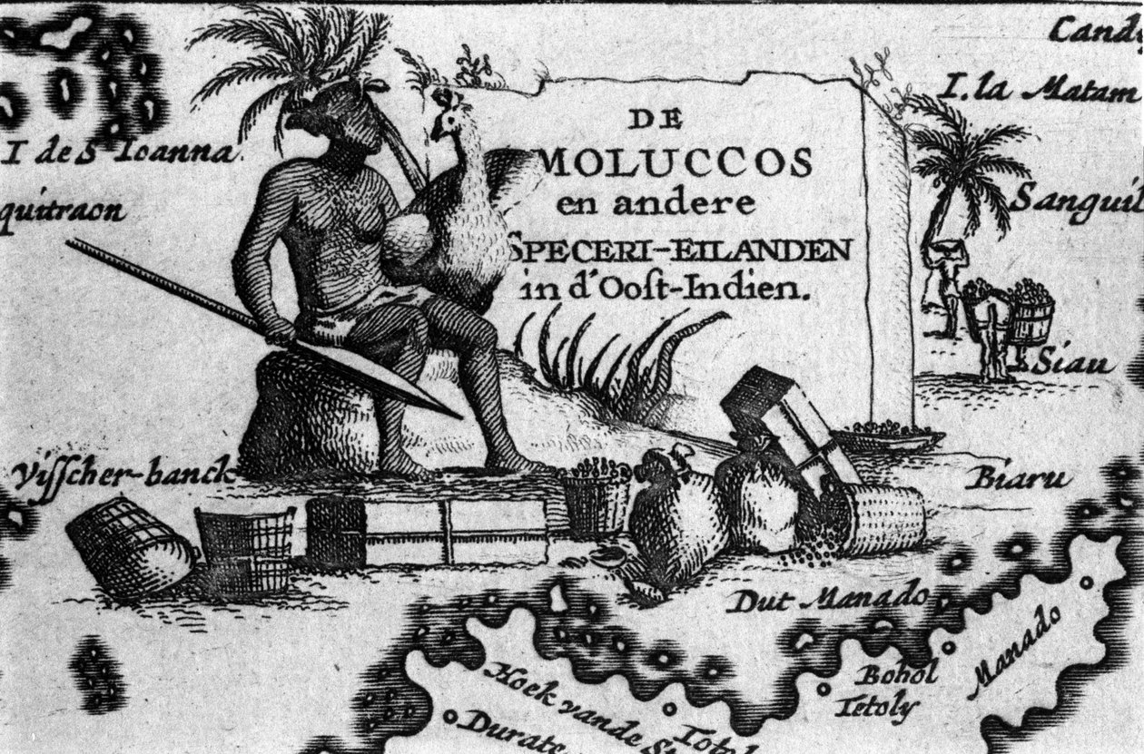 Kort over Molukkens øhav i det østlige Indonesien. Geografisk kort taget fra "Maps des Itineraires et voyages modernes"" af Pierre Vandier. 17. århundrede af Unknown artist
