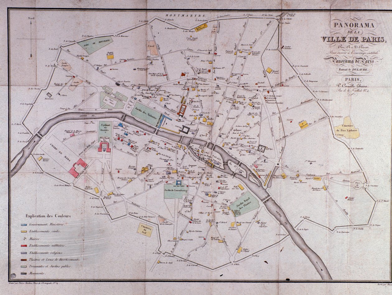 Kort over byen Paris i 1840. af Unknown artist