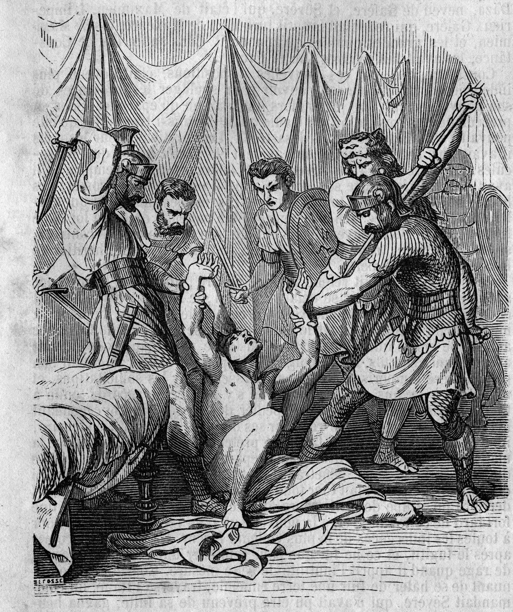 Marcus Hordeonius Flaccus romersk senator massakrer af sine egne soldater i det 1. århundrede. Indgravering af det 19. århundrede. af Unknown artist