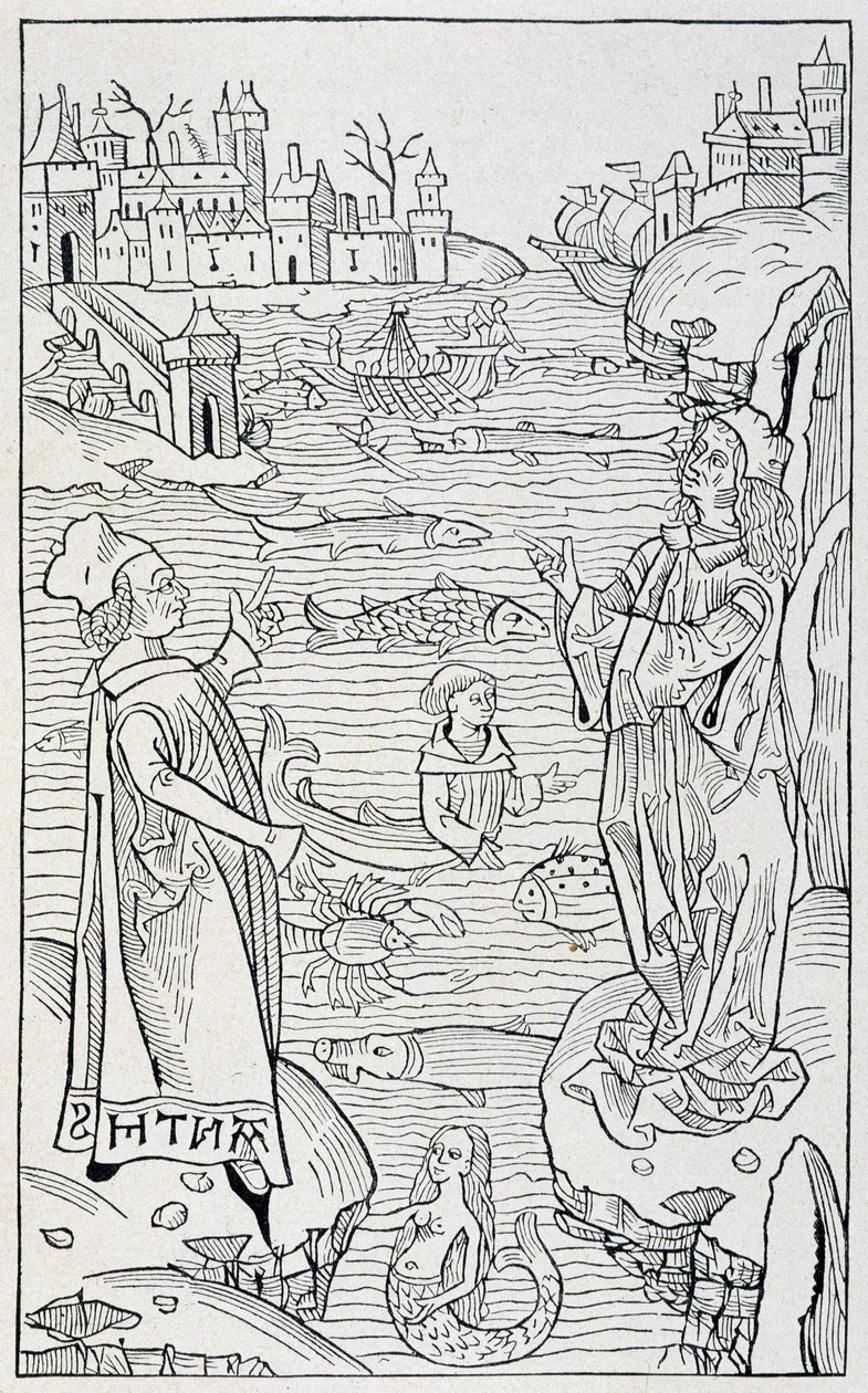 Havdyr og monstre - titelblad til kapitlet "" De Piscibus"" af "" Hortus Sanitatis"", udgave af Årets Mainz af Unknown artist