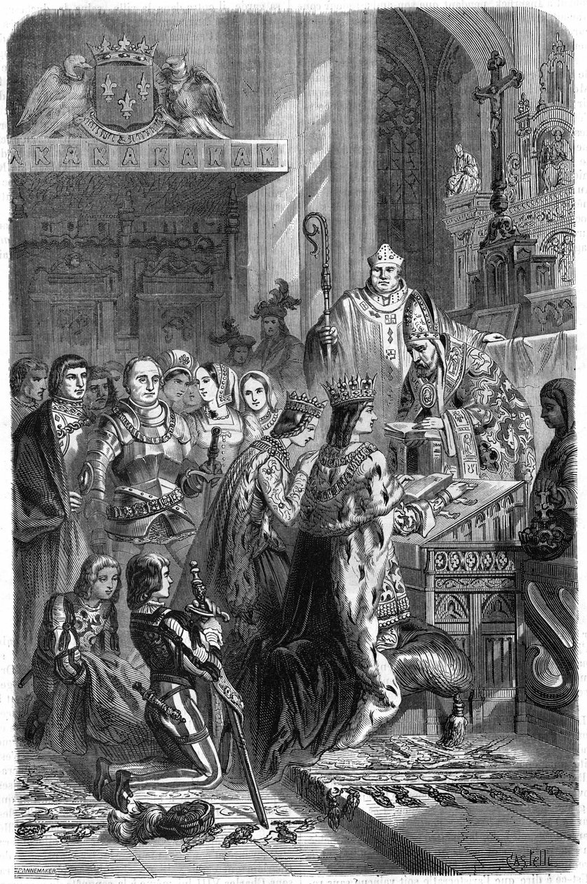 Ægteskab mellem Charles VIII, konge af Frankrig, og Anne af Bretagne på Château de Langeais den 6. december af Unknown artist