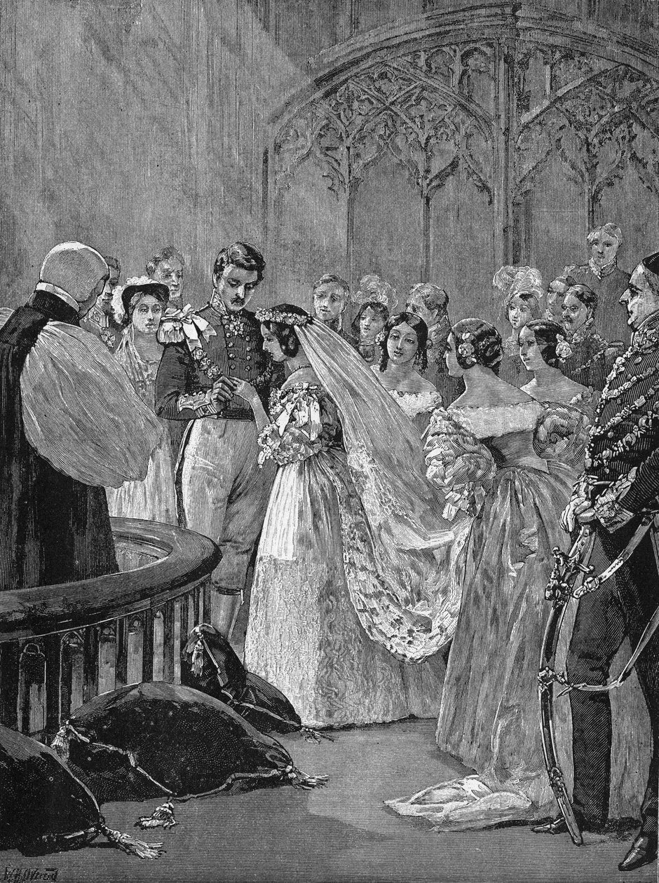 Ægteskab mellem dronning Victoria Iere (1819-1901) og prins Albert (1819-1861), i det kongelige kapel på Saint James Castle, 10. februar af Unknown artist