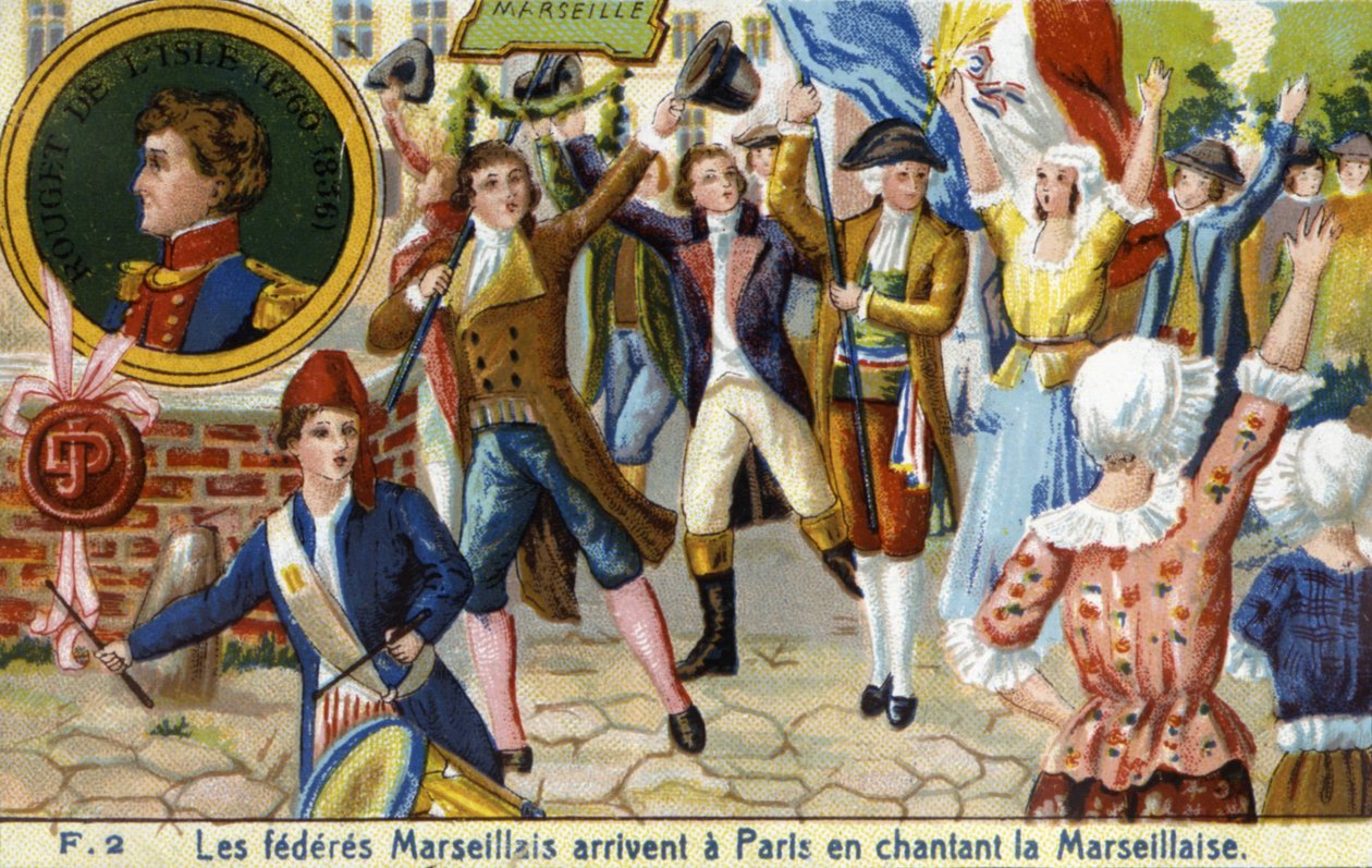 Marseille Federates ankommer til Paris syngende Marseillaise - chromo., slutningen af det 19. århundrede af Unknown artist