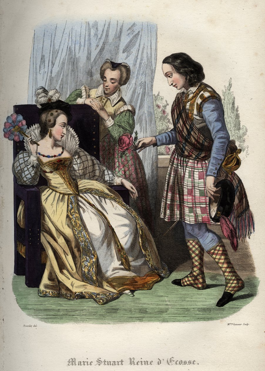 Mary, dronning af Skotland (Mary I af Skotland) (Marie Iere Stuart) (1542-1587). Indgravering fra 1842 i "Histoire des popes"" af Maurice Lachatre. Privat samling. af Unknown artist