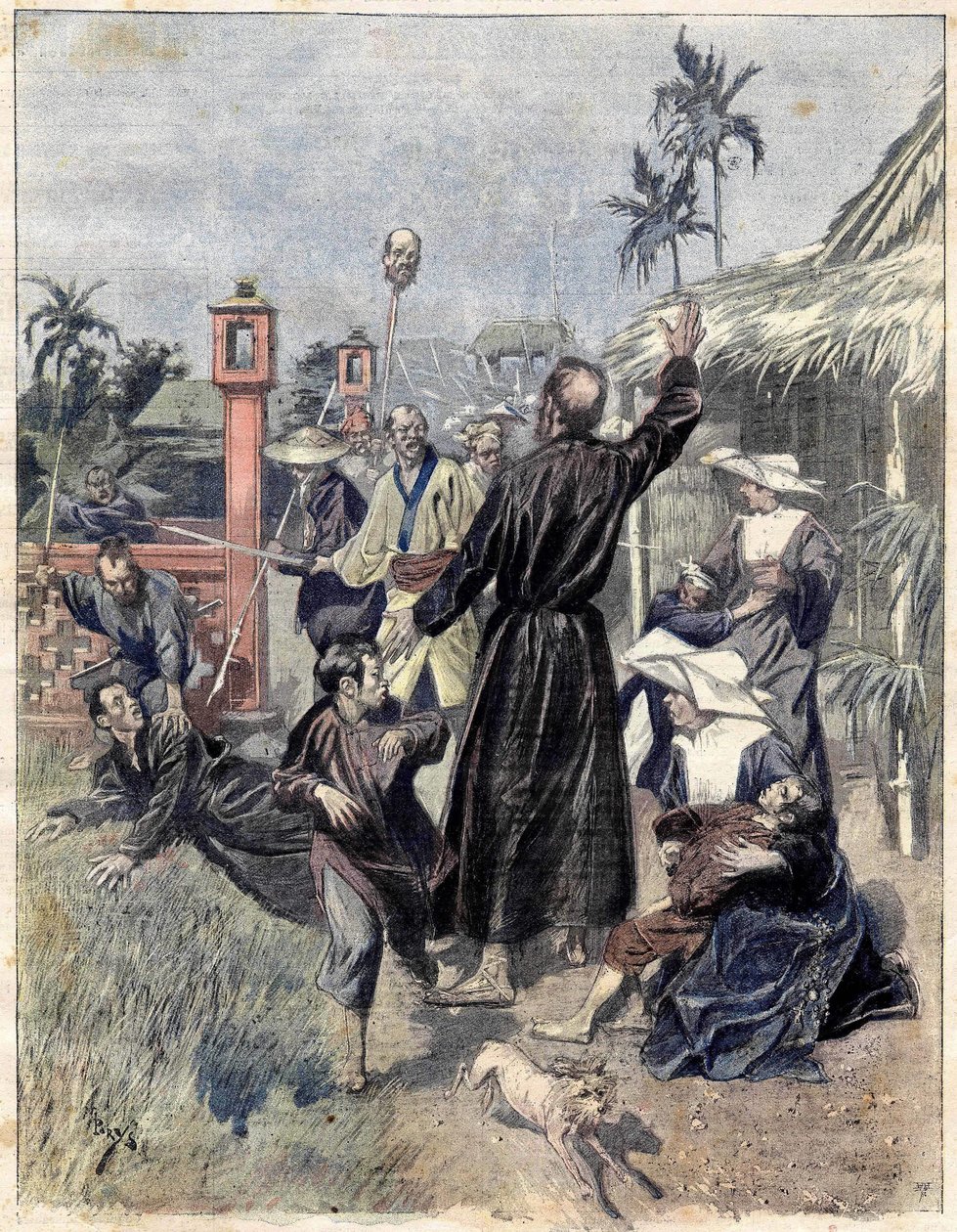 Massakre på kristne i Kina i 1893, baseret på M. de Parys akvarel til Le soleil du dimanche. oktober 1893 af Unknown artist
