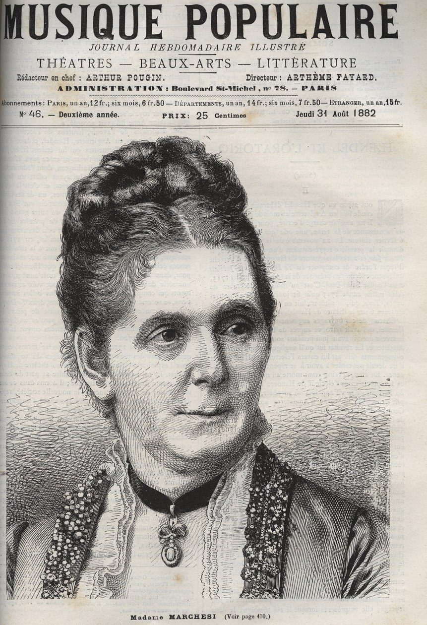 Mathilde Marchesi (1821-1913) tysk mezzosopran - indgravering i "" Populærmusik""" berømt ugeavis - 1882 af Unknown artist