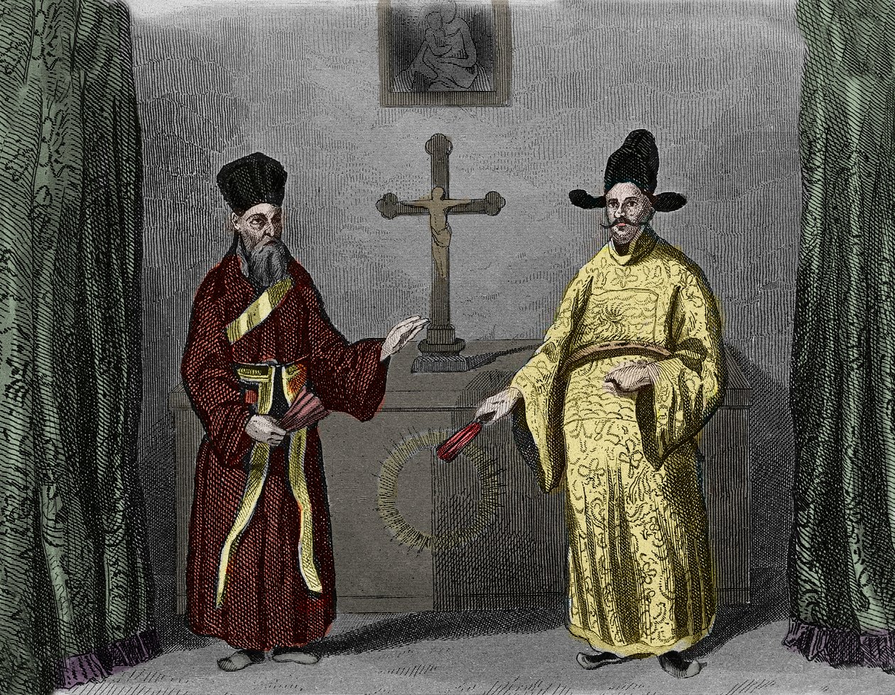 Matteo Ricci med konvertit Paul Ly - Portræt af Matteo Ricci (1552-1610) (til venstre), italiensk jesuite, og Paul Ly, stor formidler af den kristne tro i Kina af Unknown artist