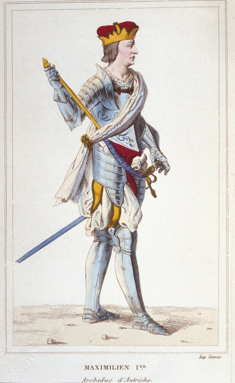 Maximilian I (af Habsburg). Ærkehertug af Østrig, konge af romerne og germansk kejser (1459 - 1519). Stik fra 1830 af Unknown artist