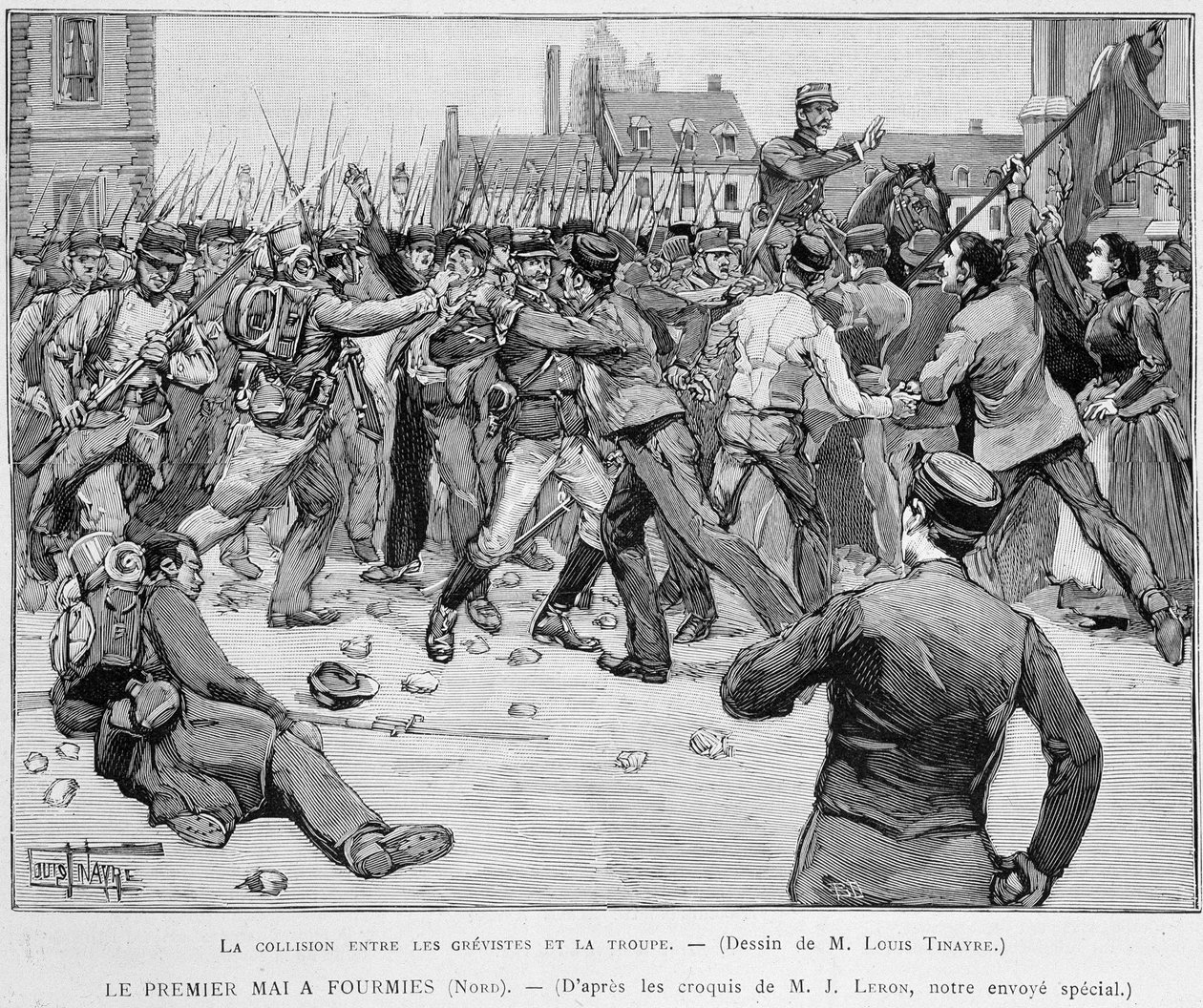 1. maj (1891) i Fourmies - Kollision mellem strejkende og truppen - i "" Le Monde Illustré"" af Unknown artist