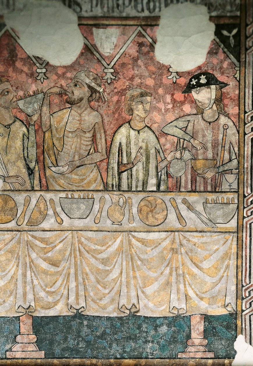 Måltidsscene i Pelerins refektorium, detaljer, fra katedralen i Lleida af Unknown artist