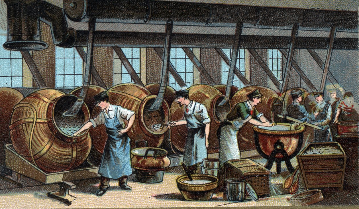 Mekanisk fremstilling af drageer. Kromolitografi fra slutningen af det 19. århundrede af Unknown artist